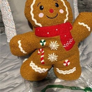Cozy Gingerbread Holiday Pillow with Red Scarf